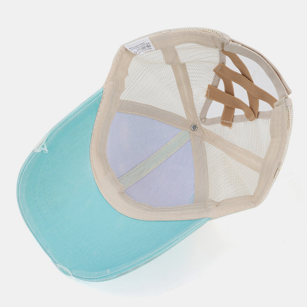 Unisex Bomullskryssstroppdesign Mesh Pustende Uformelt Solskjerm Med Brutt Hull Baseballcap