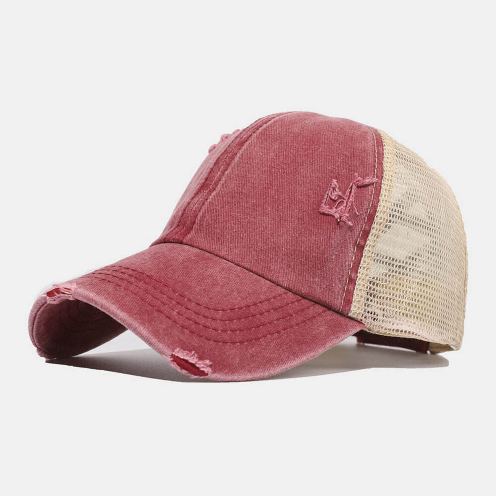 Unisex Bomullskryssstroppdesign Mesh Pustende Uformelt Solskjerm Med Brutt Hull Baseballcap