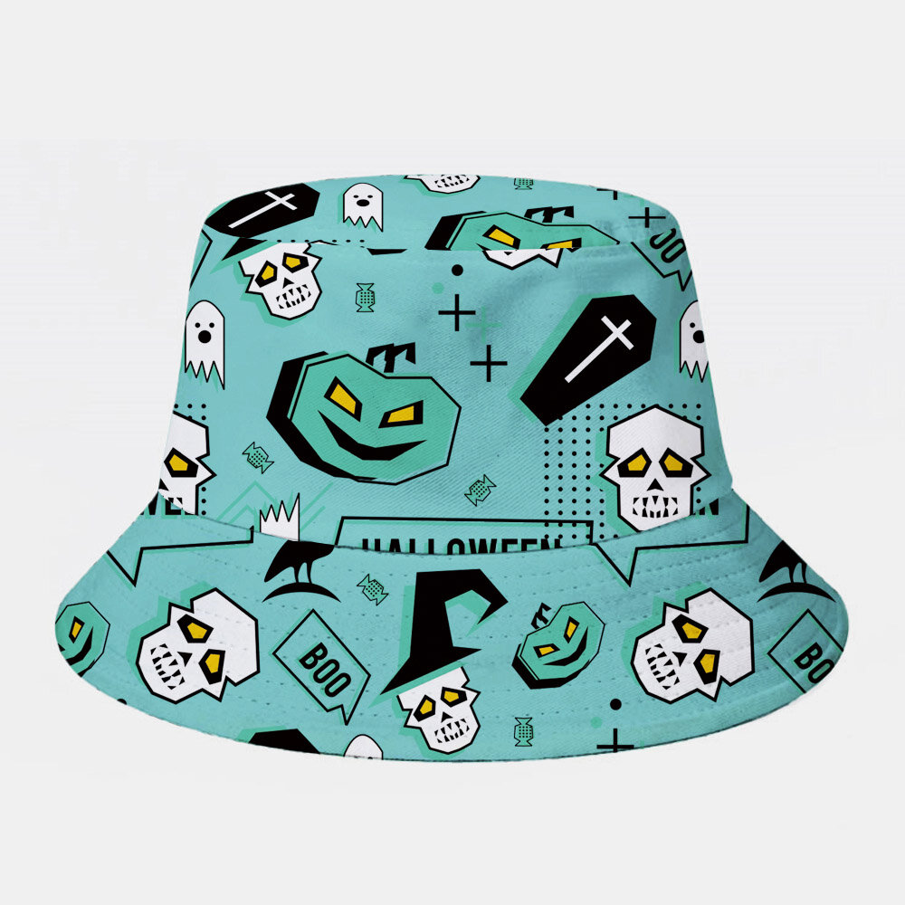 Unisex Bomullsoverlegg Tegneserie Abstrakt Hodeskalle Ghost Crow Print All-match Bucket Hat