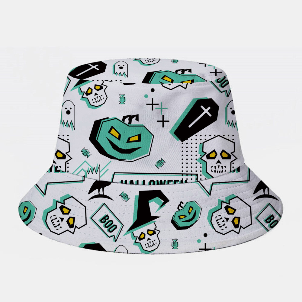 Unisex Bomullsoverlegg Tegneserie Abstrakt Hodeskalle Ghost Crow Print All-match Bucket Hat