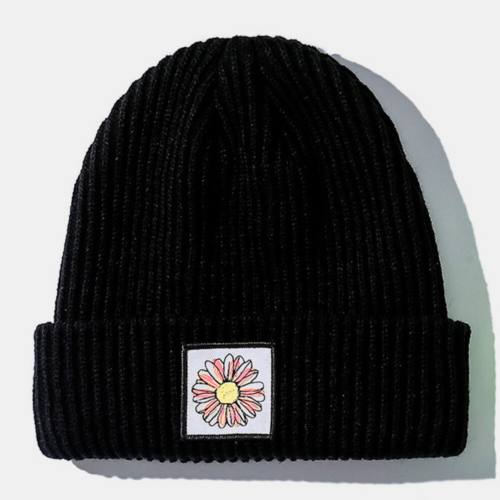 Unisex Bomullssolsikkemønster Strikket Lue Varm Mote Street Trend Brimless Beanie Hat