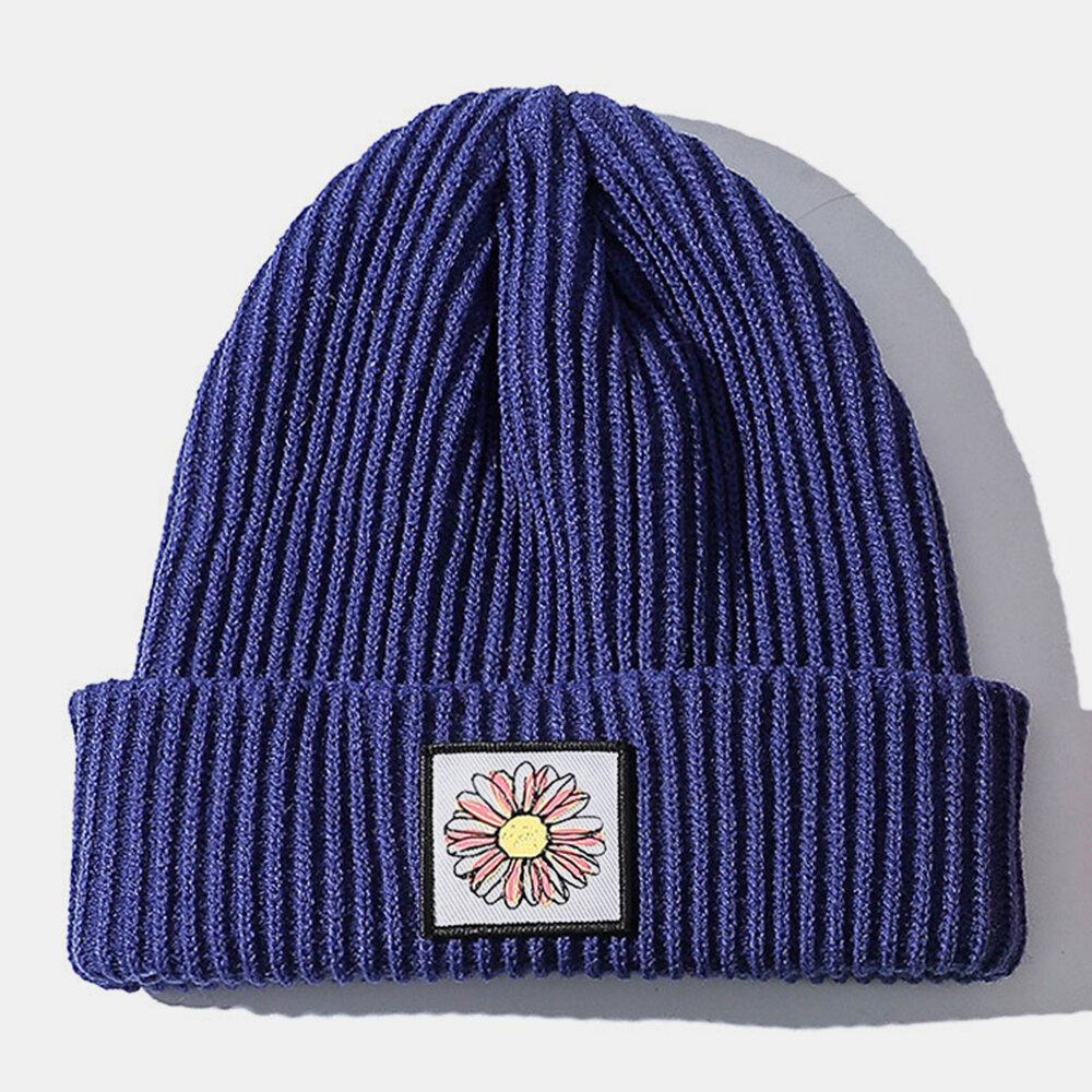 Unisex Bomullssolsikkemønster Strikket Lue Varm Mote Street Trend Brimless Beanie Hat