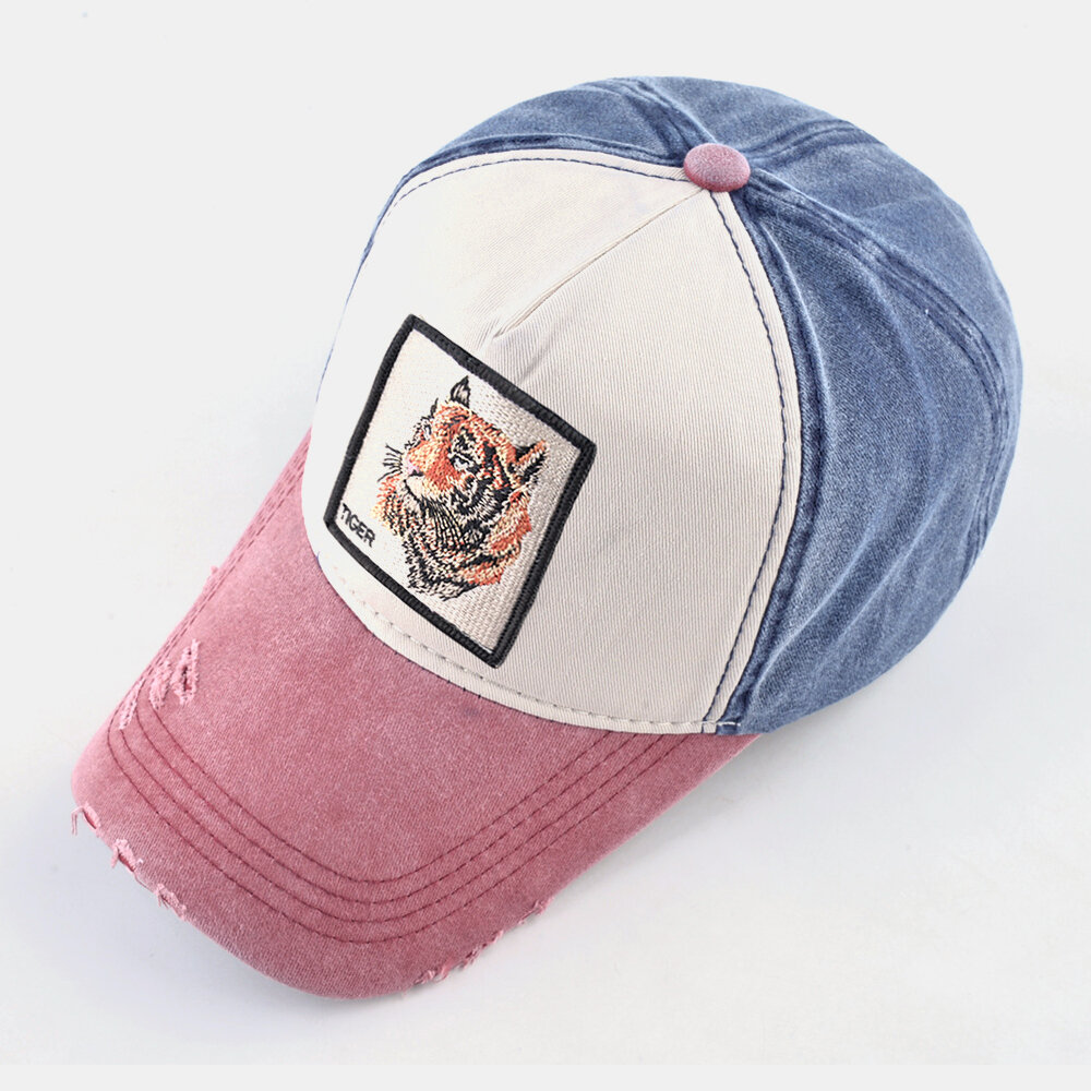 Unisex Broderi Tigermønster Patchwork Justerbar Utendørs Solskjermhatt Baseballcaps