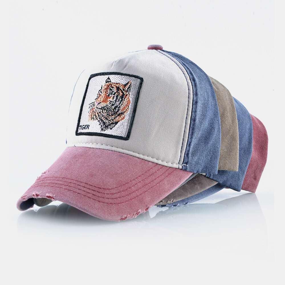 Unisex Broderi Tigermønster Patchwork Justerbar Utendørs Solskjermhatt Baseballcaps