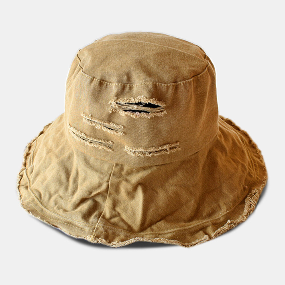 Unisex Brutt Hull Big Rim Bøttehatt Utendørs Solskjerm Suncreen Strandhatt