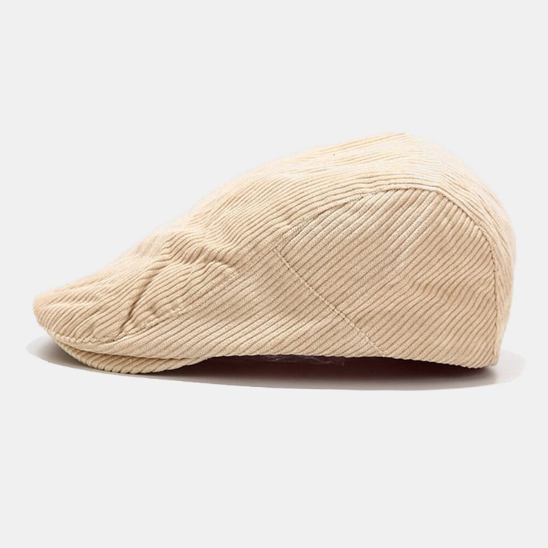 Unisex Cordfløyel Casual All-match Ensfarget Fremre Lue Beret Lue