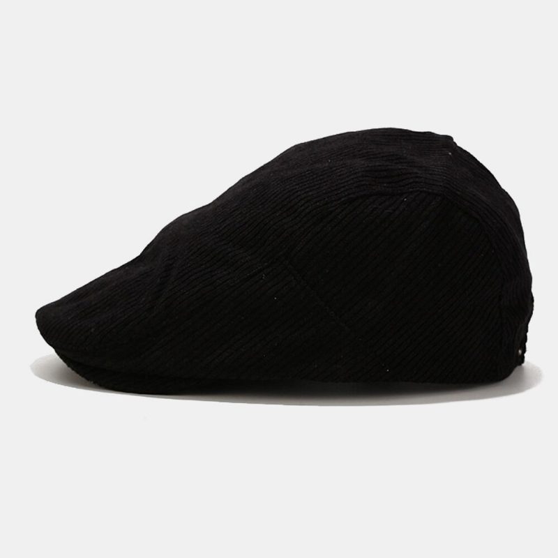 Unisex Cordfløyel Casual All-match Ensfarget Fremre Lue Beret Lue