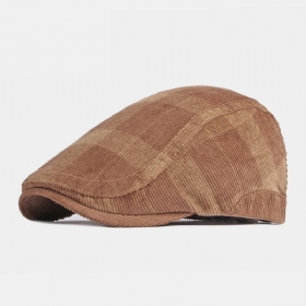 Unisex Corduroy Gitterstripe Justerbar Beret Flate Cap Britisk Retro Høst Vinter Vill Vindtett Forover Hatt