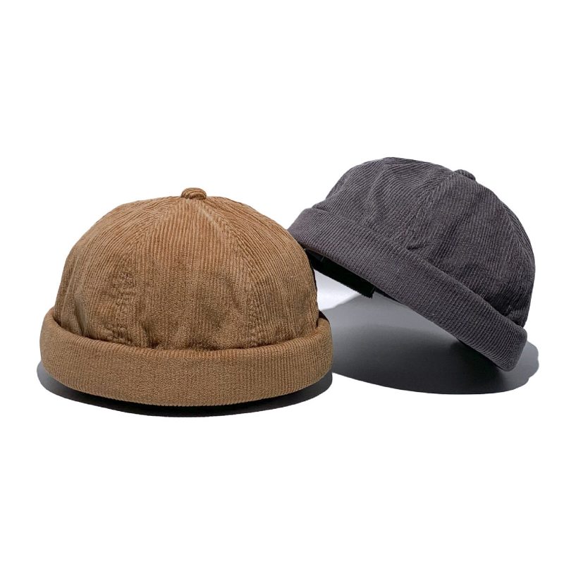 Unisex Corduroy Vintage Casual Justerbar Hip Hop Brimless Beanie Utleier Lue Skull Cap