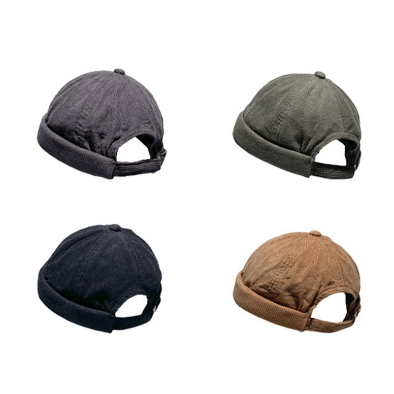 Unisex Corduroy Vintage Casual Justerbar Hip Hop Brimless Beanie Utleier Lue Skull Cap