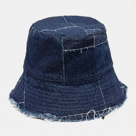 Unisex Denim Distressed Frayed Edge Vintage Casual Solskjerming Sammenleggbare Flate Hatter Bøttehatter