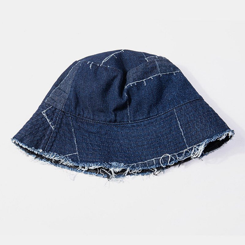 Unisex Denim Distressed Frayed Edge Vintage Casual Solskjerming Sammenleggbare Flate Hatter Bøttehatter