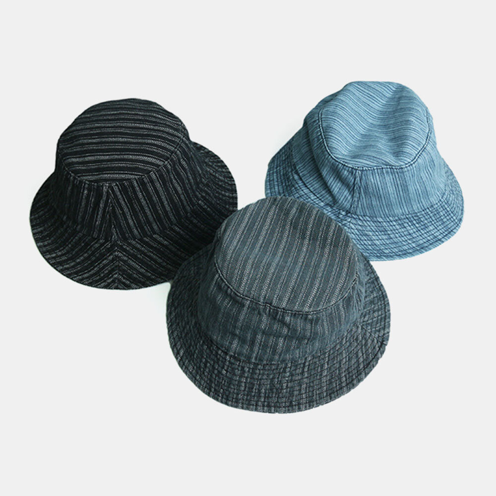 Unisex Denim Stripemønster Uformelt Reisesolskjerm Bucket Hat