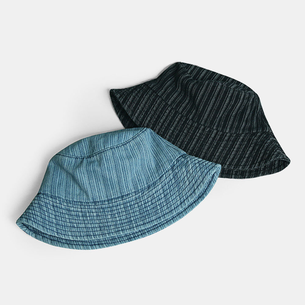 Unisex Denim Stripemønster Uformelt Reisesolskjerm Bucket Hat