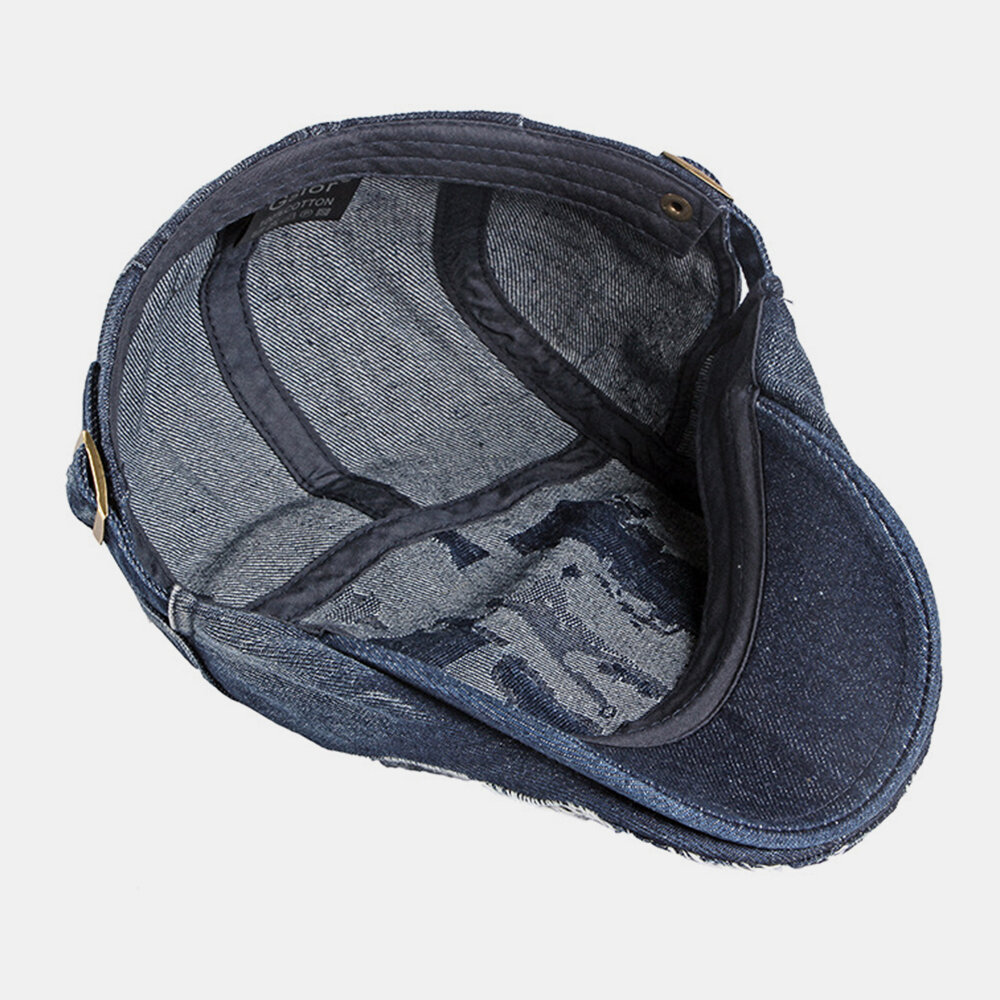 Unisex Denim Vasket Make-gammelt Hull Pustende Uformelt Solskjerming Forover Cap Beret Cap Flate Hat