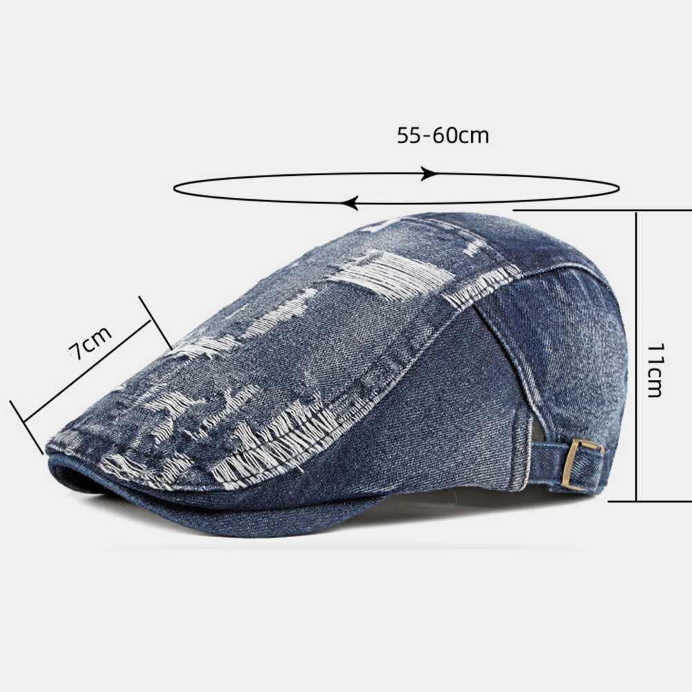 Unisex Denim Vasket Make-gammelt Hull Pustende Uformelt Solskjerming Forover Cap Beret Cap Flate Hat