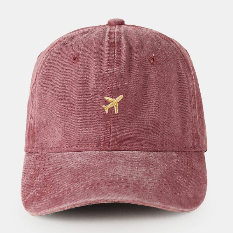 Unisex Distressed Washed Cartoon Airplane Brodery Pattery Pattern All-match Sunshade Baseball Cap