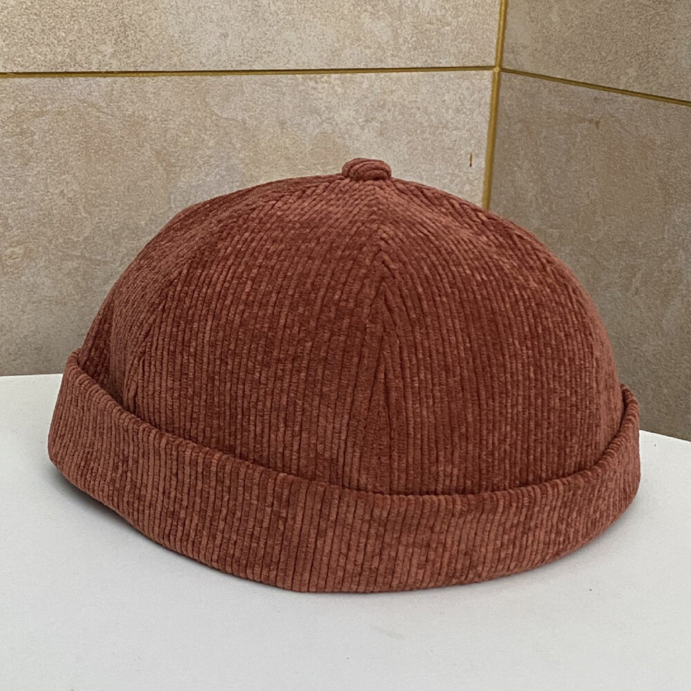 Unisex Ensfarge Justerbar Kordfløyel-hodeskallehette Uformell Vill Solskjerming Uten Kanter Beanie Landlord Cap