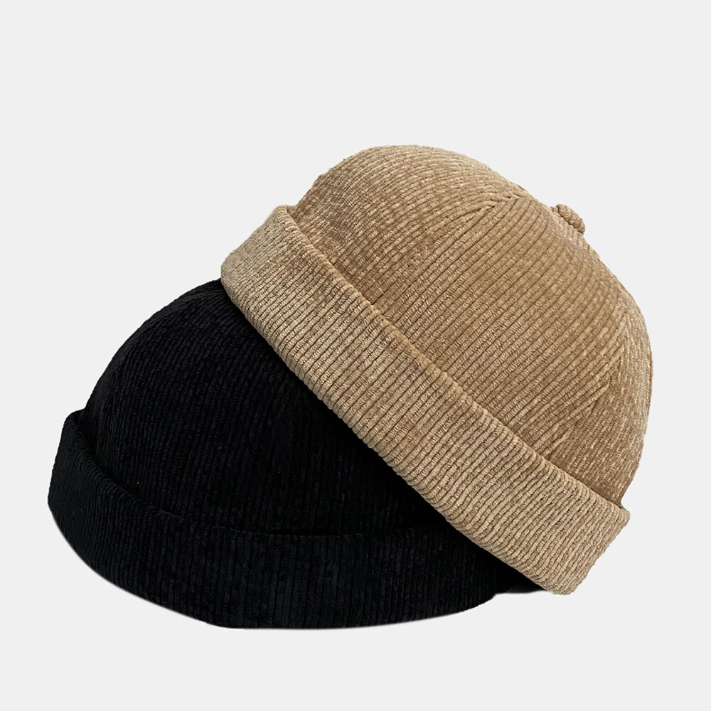 Unisex Ensfarge Justerbar Kordfløyel-hodeskallehette Uformell Vill Solskjerming Uten Kanter Beanie Landlord Cap