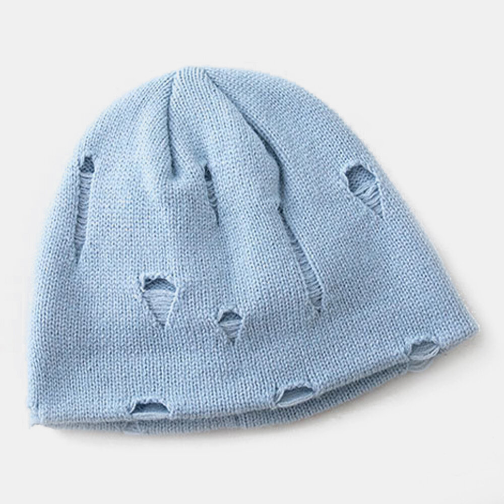 Unisex Ensfarge Retro Wild Hole Brimless Beanie Landlord Cap Skull Cap Strikket Lue