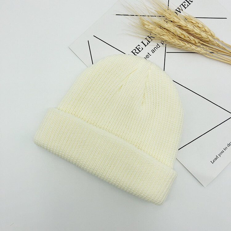 Unisex Ensfarge Strikket Ulllue Skull Cap Beanie Luer