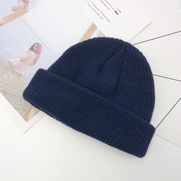 Unisex Ensfarge Strikket Ulllue Skull Cap Beanie Luer