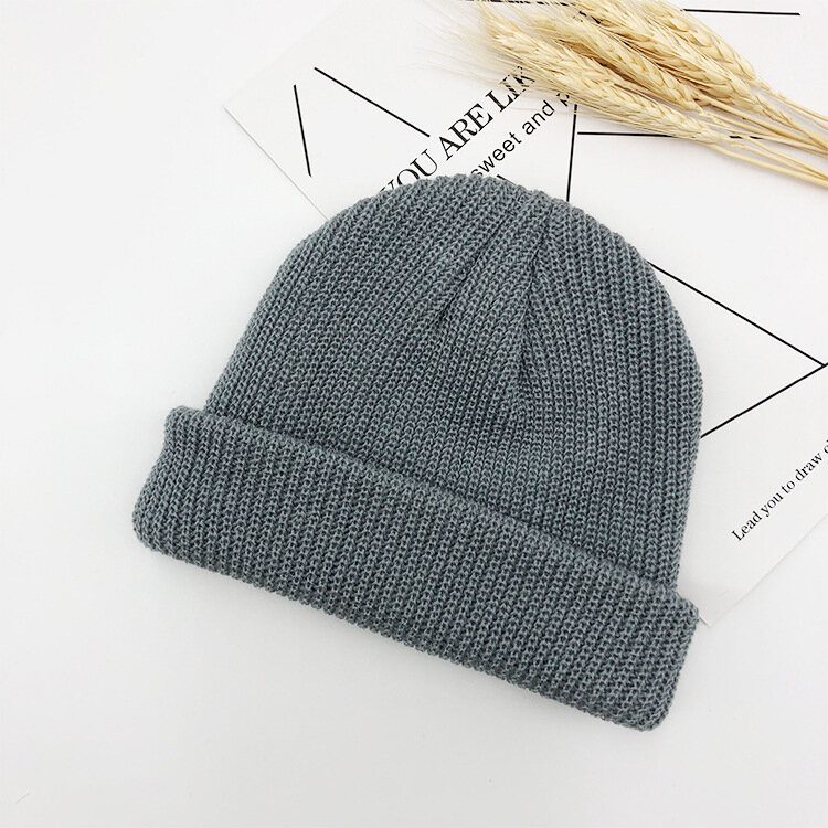 Unisex Ensfarge Strikket Ulllue Skull Cap Beanie Luer