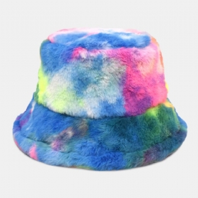 Unisex Imitert Kaninpels Fargerik Gradient Tie-dye Bøttehatt Vinter Tykk Varme Vindtett Mote Solskjermhatt