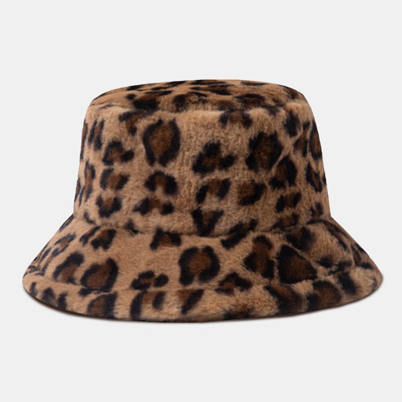 Unisex Imitert Kaninpels Leopardmønster Tykk Varme Vintage Bøttehatt