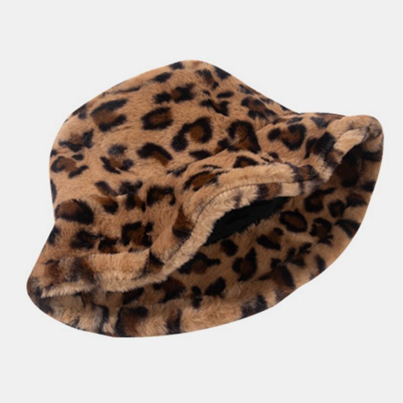 Unisex Imitert Kaninpels Leopardmønster Tykk Varme Vintage Bøttehatt