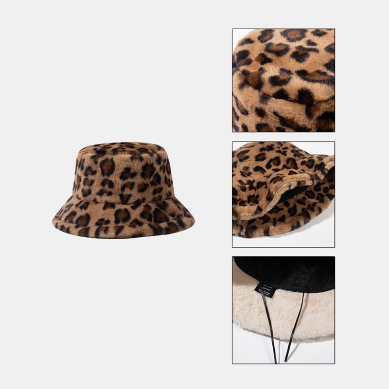 Unisex Imitert Kaninpels Leopardmønster Tykk Varme Vintage Bøttehatt