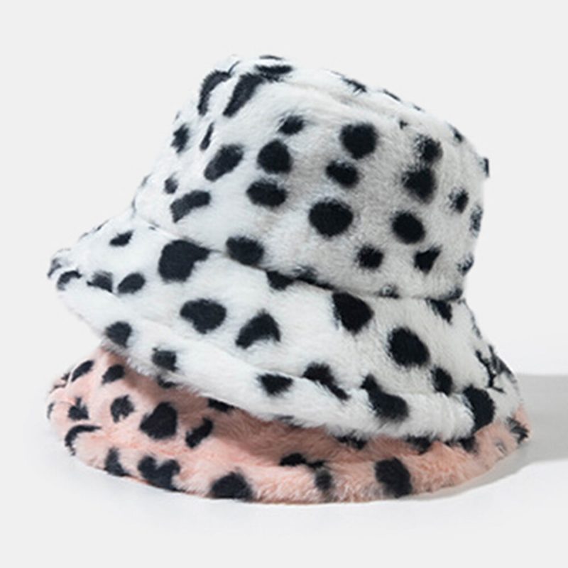 Unisex Imitert Kaninpels Leopardmønster Tykk Varme Vintage Bøttehatt