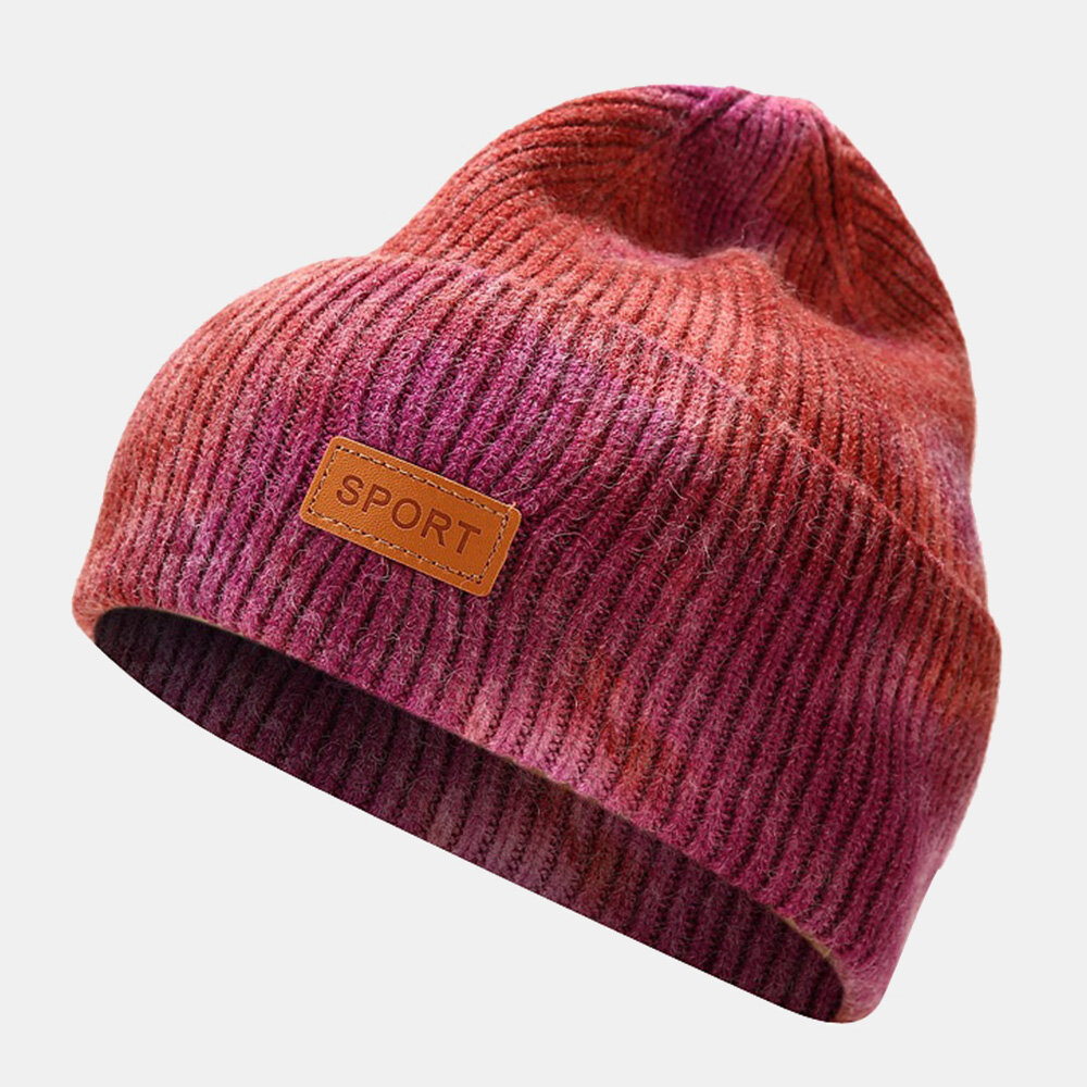 Unisex Kjernespunnet Garn Elastisk Strikket Tie-dye Lue Mote Uformelt Brevetikett Høst Vinter Varme Brimless Beanie Hatter Utleier Cap