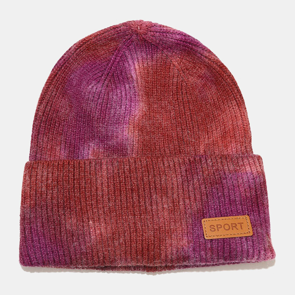 Unisex Kjernespunnet Garn Elastisk Strikket Tie-dye Lue Mote Uformelt Brevetikett Høst Vinter Varme Brimless Beanie Hatter Utleier Cap