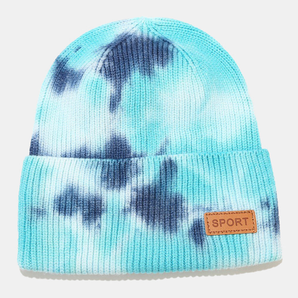 Unisex Kjernespunnet Garn Elastisk Strikket Tie-dye Lue Mote Uformelt Brevetikett Høst Vinter Varme Brimless Beanie Hatter Utleier Cap