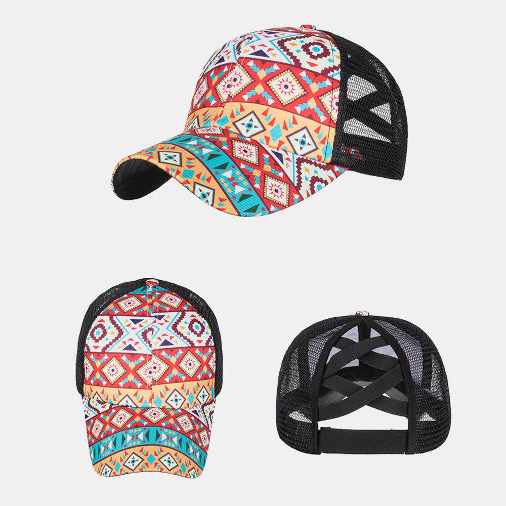 Unisex Krysselastisk Mesh Mote Geometrisk Trykt Solskjerm Med Pustende Baseballhatt