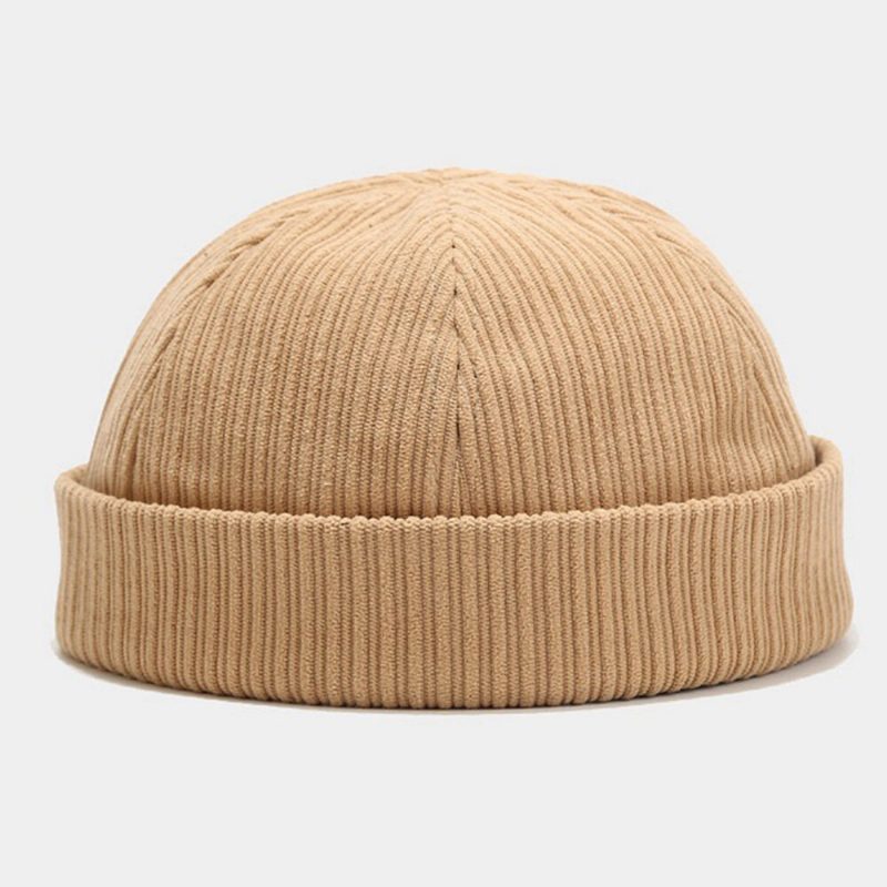 Unisex Landlord Cap Corduroy Solid Stripet Justerbar Brimless Beanie Skull Cap