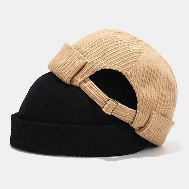 Unisex Landlord Cap Corduroy Solid Stripet Justerbar Brimless Beanie Skull Cap