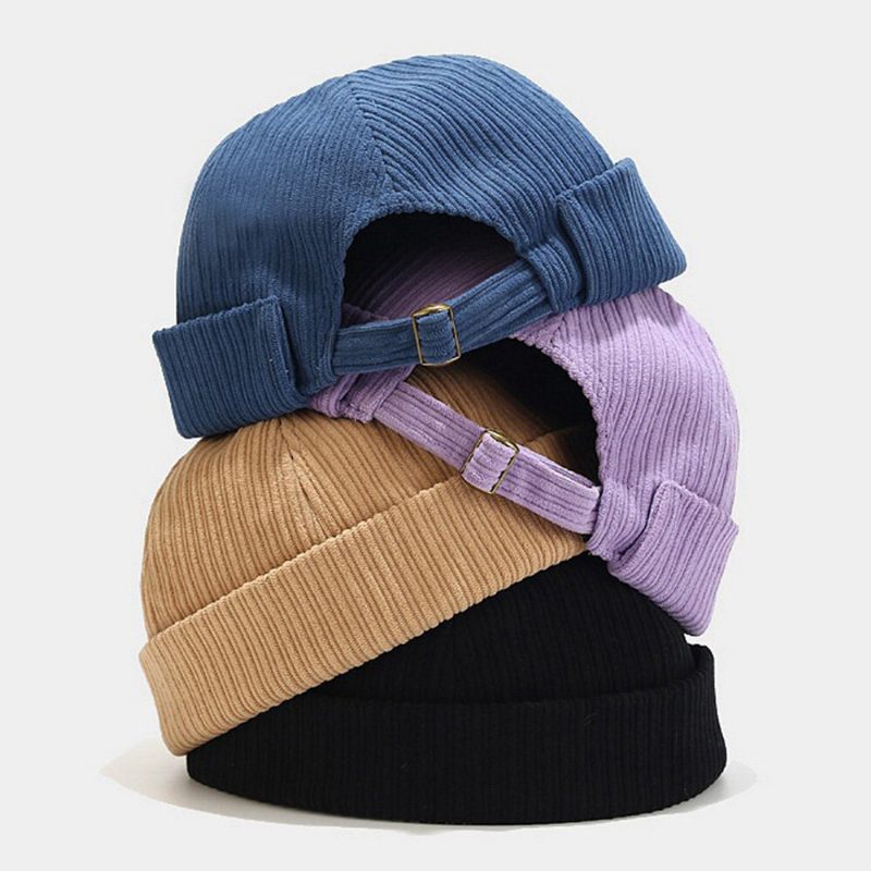 Unisex Landlord Cap Corduroy Solid Stripet Justerbar Brimless Beanie Skull Cap