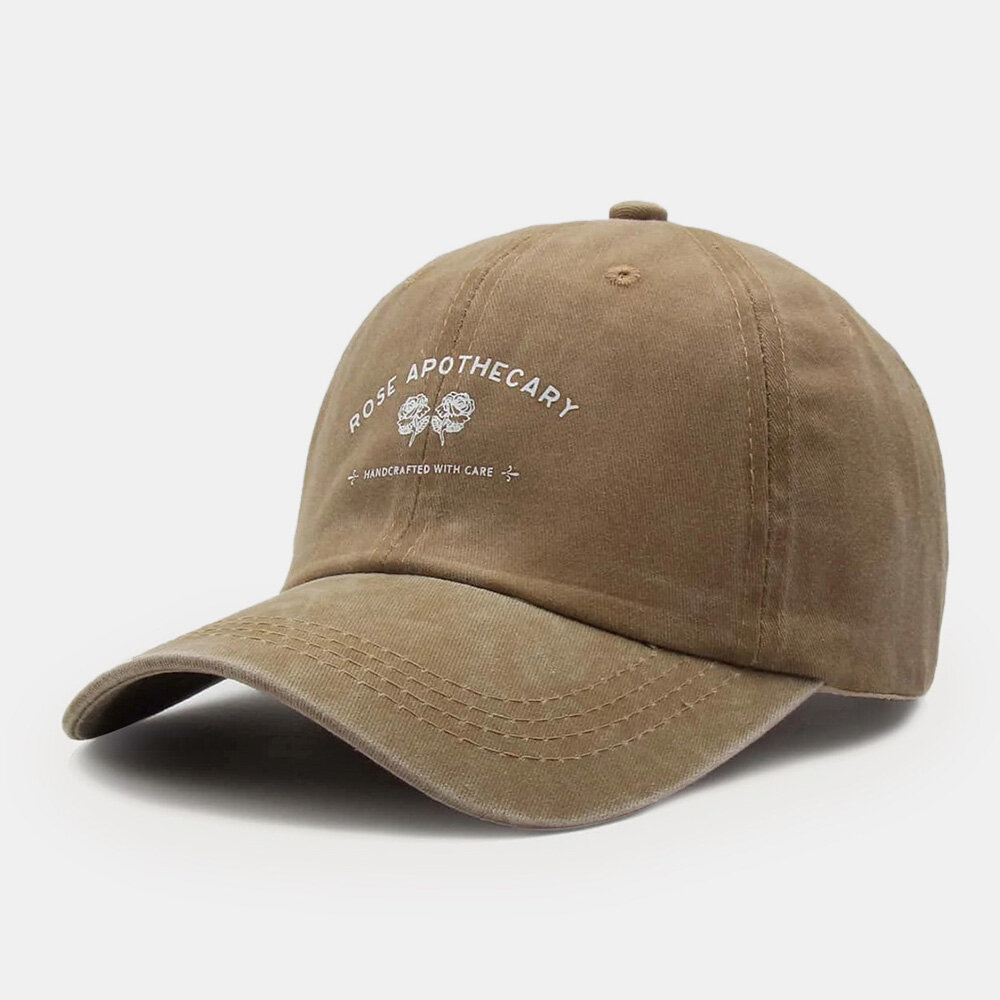 Unisex Letter Blomstermønster Twill Caps Uformell Villvasket Justerbar Baseball Cap