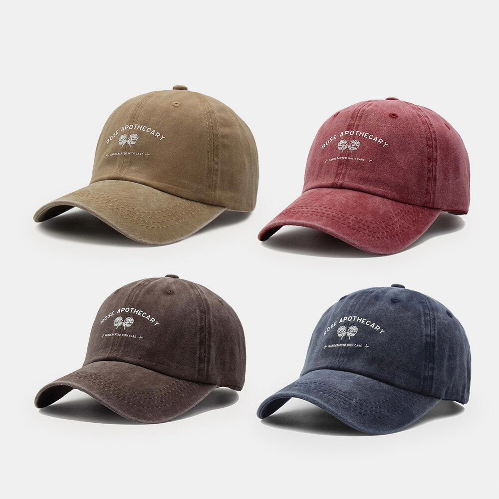 Unisex Letter Blomstermønster Twill Caps Uformell Villvasket Justerbar Baseball Cap