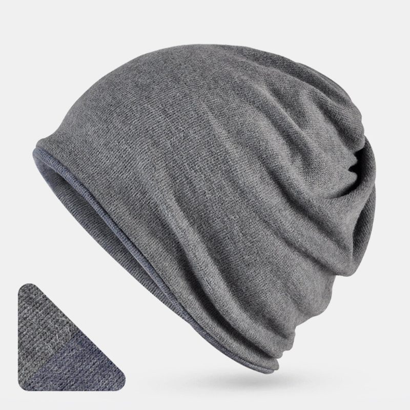 Unisex Mote Bomullsblanding Slouch Beanie Hatter Ren Farge Elastisk Strekkbar Utendørs Varm Dobbeltsidig Bærbar Ski Cap