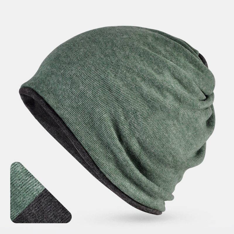 Unisex Mote Bomullsblanding Slouch Beanie Hatter Ren Farge Elastisk Strekkbar Utendørs Varm Dobbeltsidig Bærbar Ski Cap