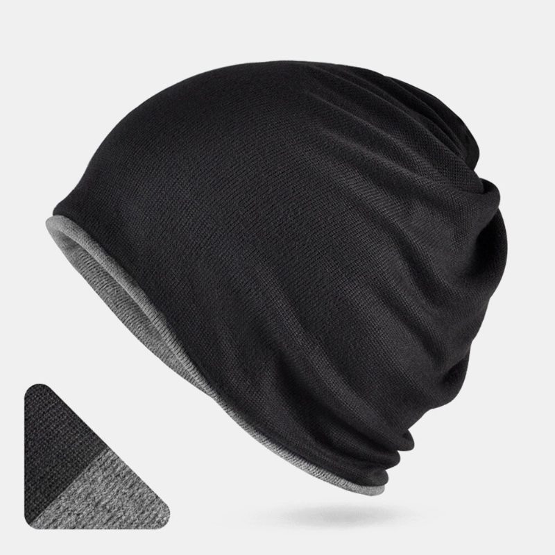 Unisex Mote Bomullsblanding Slouch Beanie Hatter Ren Farge Elastisk Strekkbar Utendørs Varm Dobbeltsidig Bærbar Ski Cap