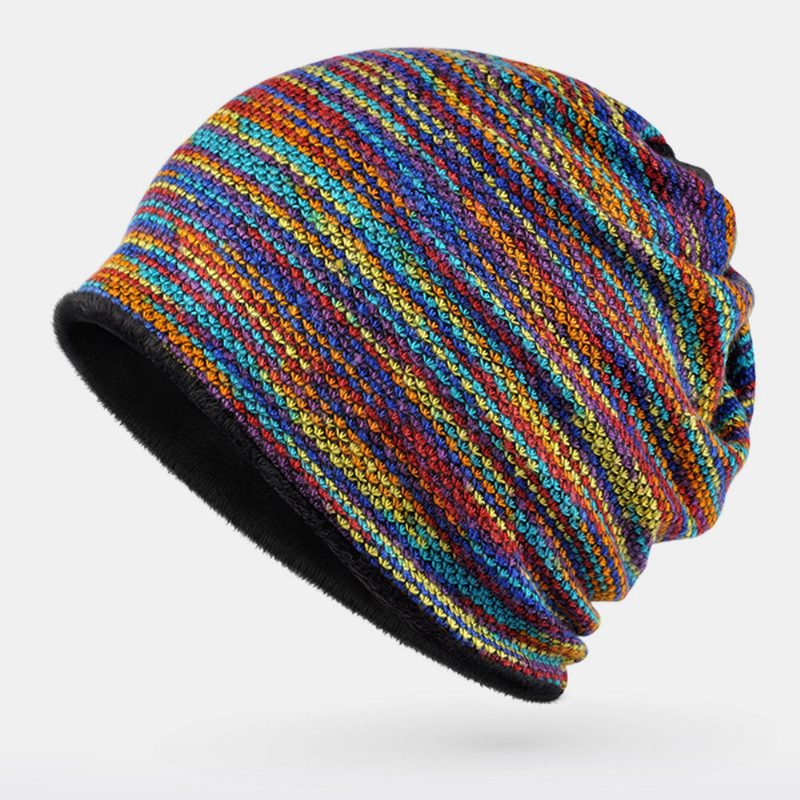 Unisex Plus Velvet Varm Tykk Utendørs Blandet Farge Uformell Personlighet Brimless Beanie