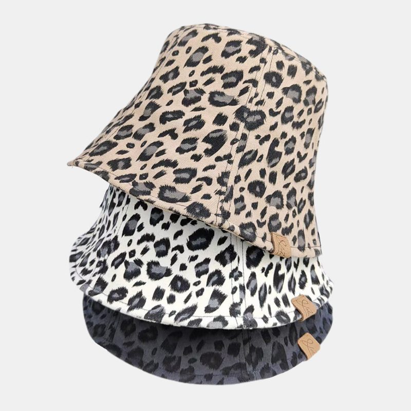 Unisex Polyester Bomullsoverlegg Leopardmønster Bokstavetikett All-match Sunshade Bøttehatt