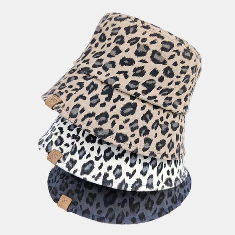 Unisex Polyester Bomullsoverlegg Leopardmønster Bokstavetikett All-match Sunshade Bøttehatt