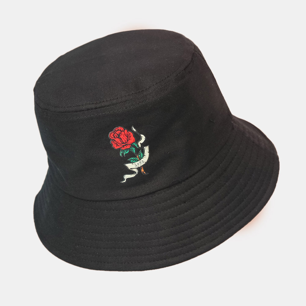 Unisex Rosetrykk Solhatt Bomull Enkel Solkrem Bøttehatt Sommerreise Strandhatt