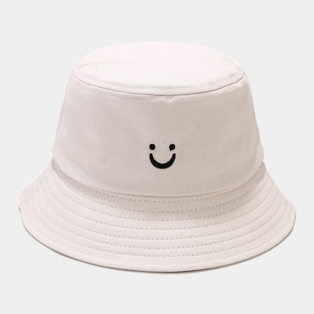 Unisex Smile Face Brodery Bøttehatt Sommerreise Wild Sunshade Beach Hat