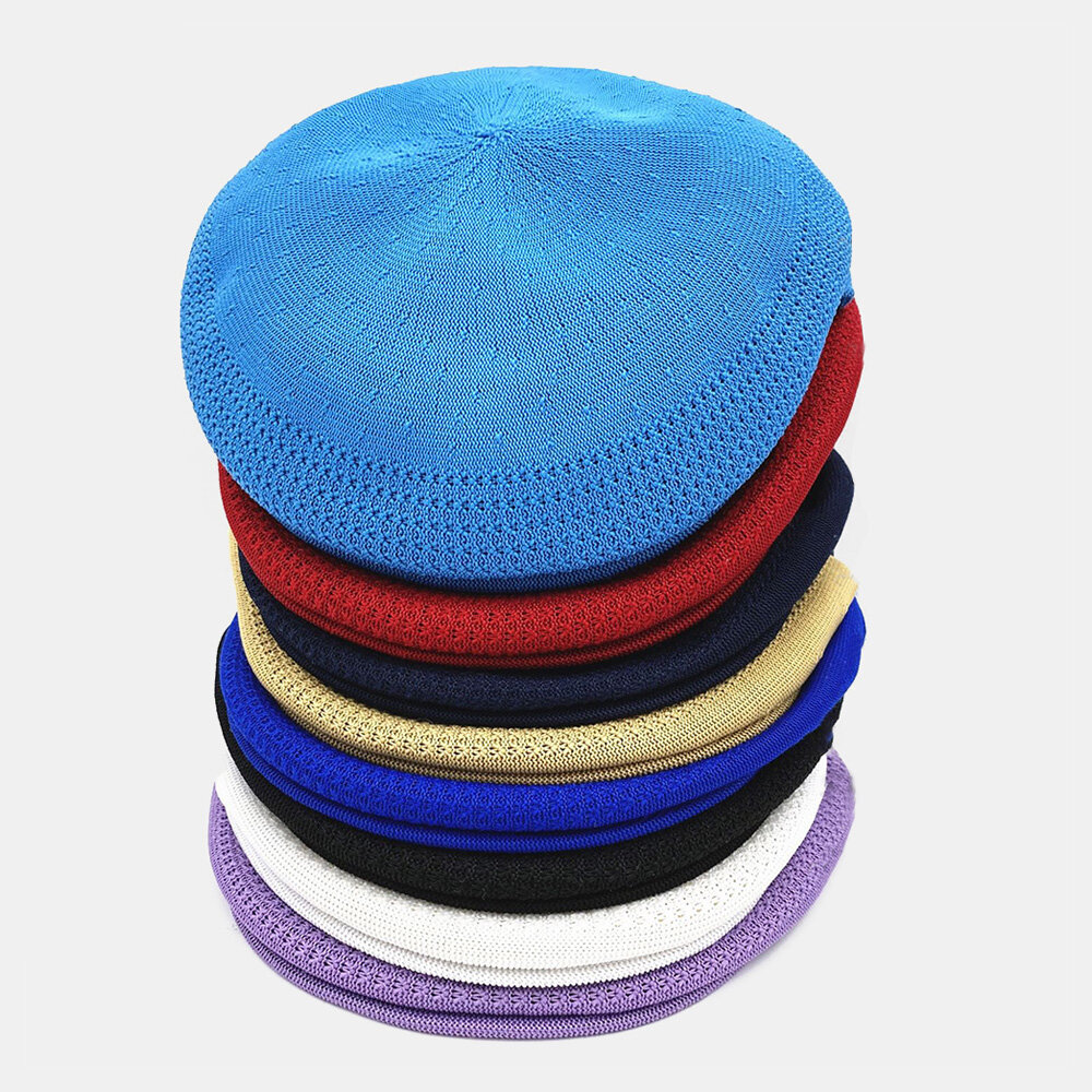 Unisex Strikkede Berets Mesh Ensfarget Jacquard Pustende Casual Flate Caps